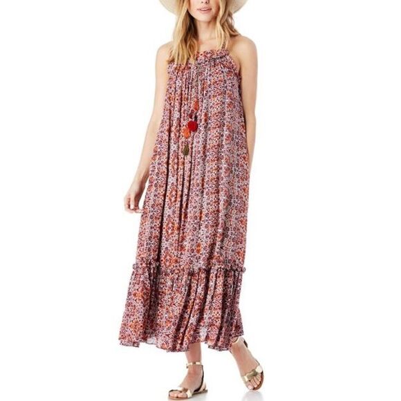 Misa Thale Marseille Print Pom Pom Tassel Floral Paisley Ruffle Maxi Dress Sz S - Picture 8 of 8